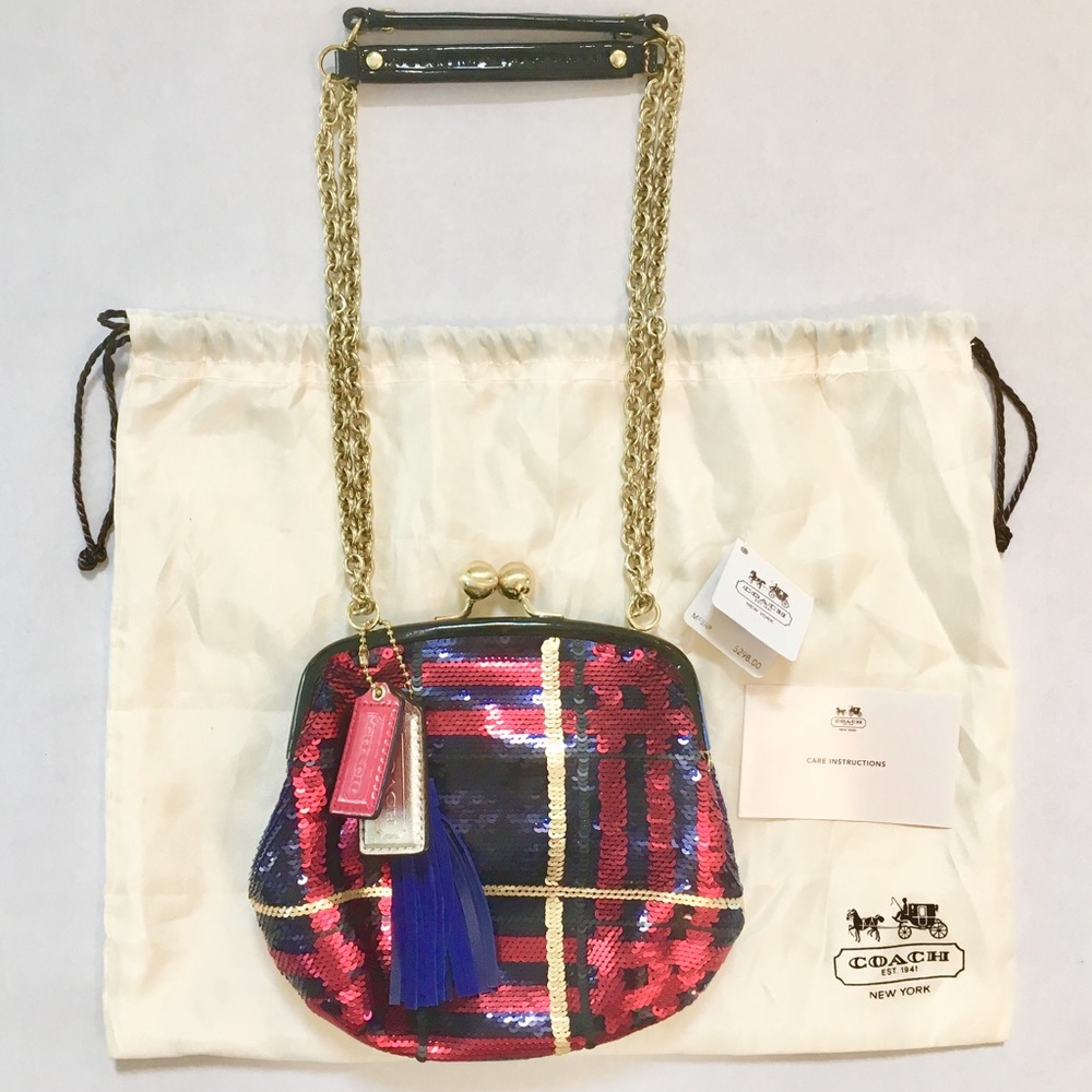 NWT!! COACH Navy/red/gold Tartan plaid purse!!